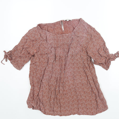 KEW Womens Brown Geometric Viscose Basic Blouse Size 12 Round Neck - Bow Detail