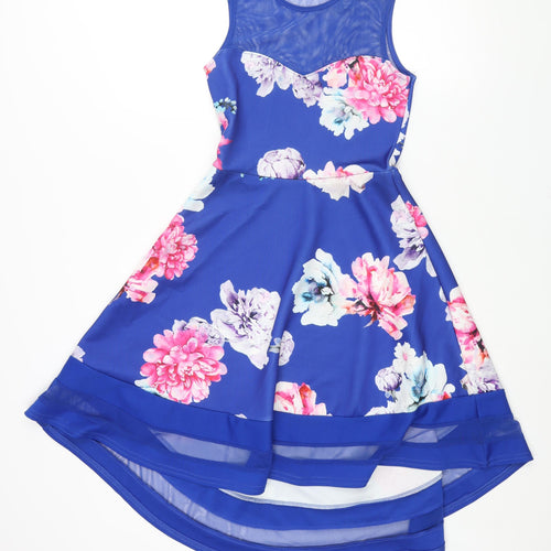 Quiz Womens Blue Floral Polyester Fit & Flare Size 8 Round Neck Pullover