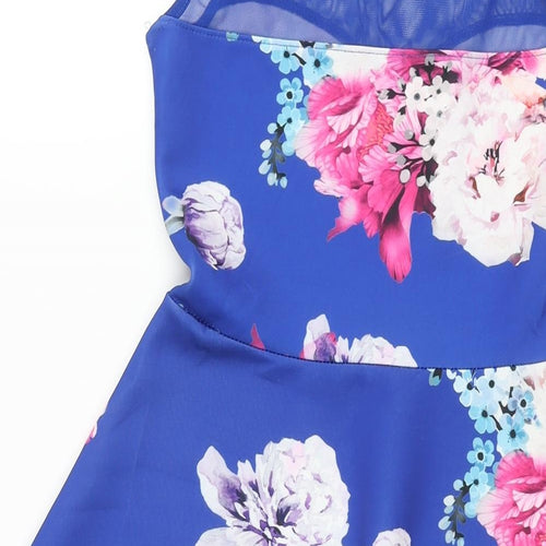 Quiz Womens Blue Floral Polyester Fit & Flare Size 8 Round Neck Pullover
