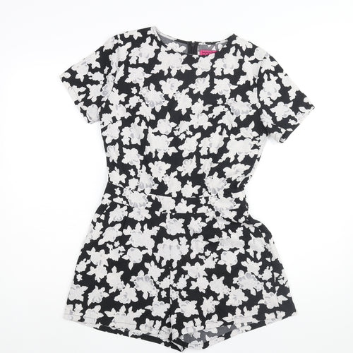 Boohoo Womens Black Floral Polyester Playsuit One-Piece Size 10 Zip