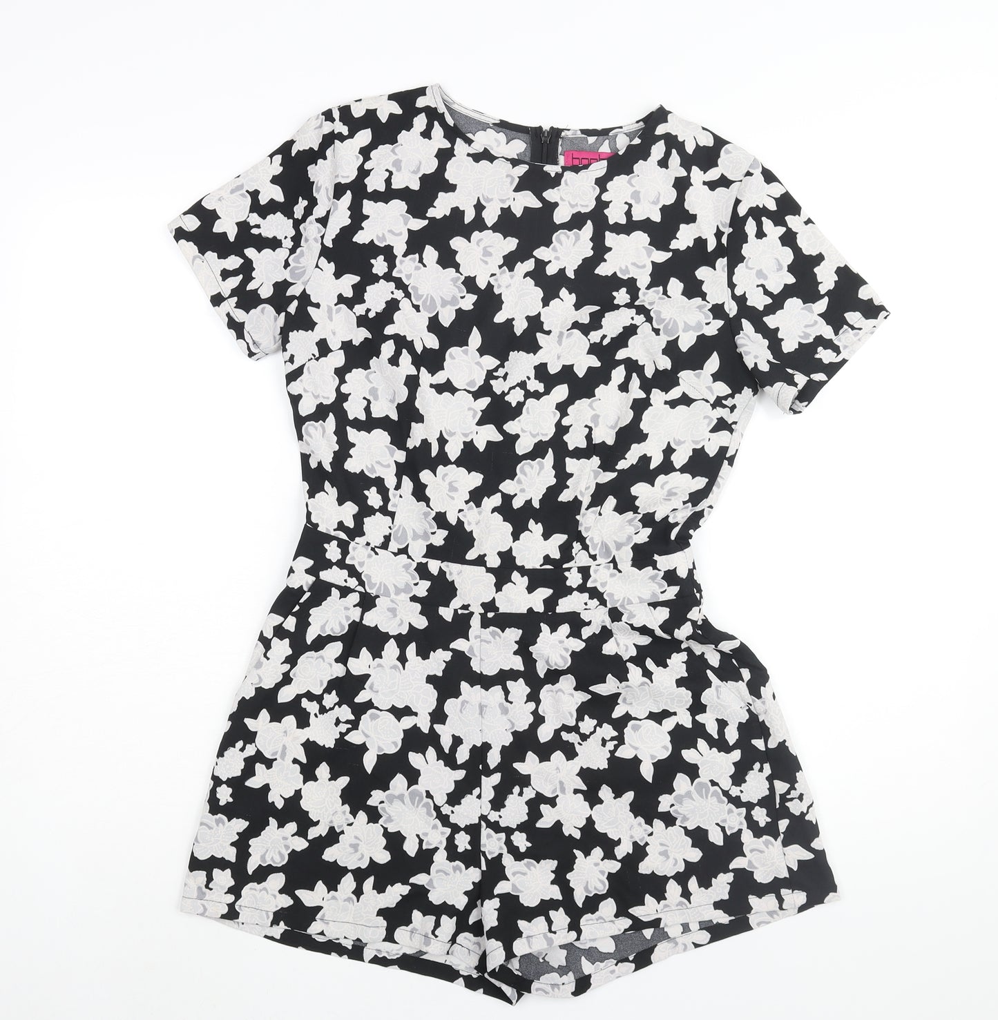 Boohoo Womens Black Floral Polyester Playsuit One-Piece Size 10 Zip