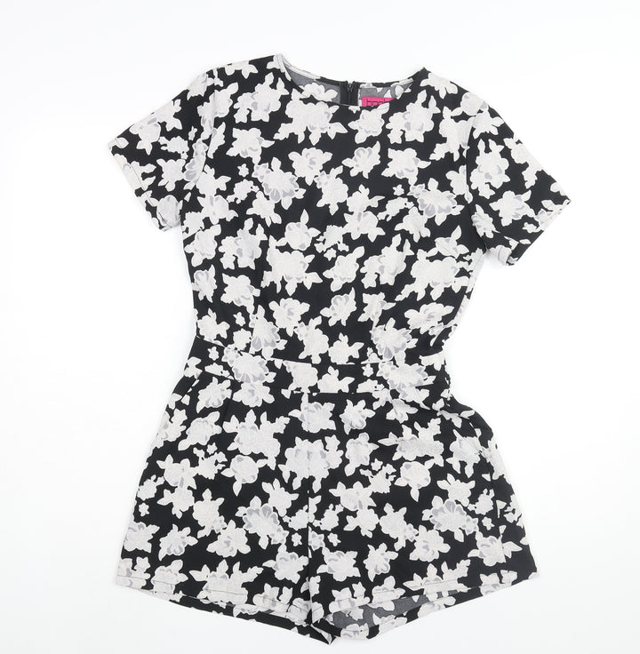Boohoo Womens Black Floral Polyester Playsuit One-Piece Size 10 Zip
