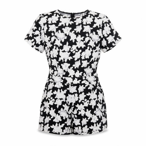 Boohoo Womens Black Floral Polyester Playsuit One-Piece Size 10 Zip