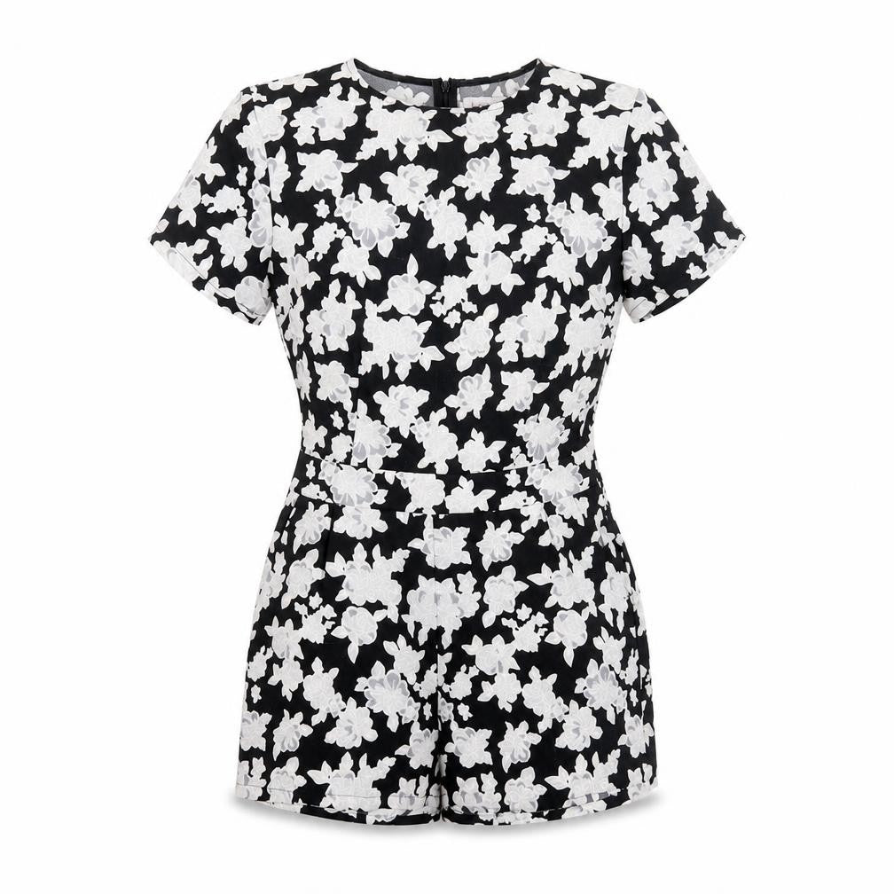 Boohoo Womens Black Floral Polyester Playsuit One-Piece Size 10 Zip