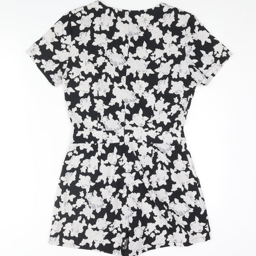 Boohoo Womens Black Floral Polyester Playsuit One-Piece Size 10 Zip