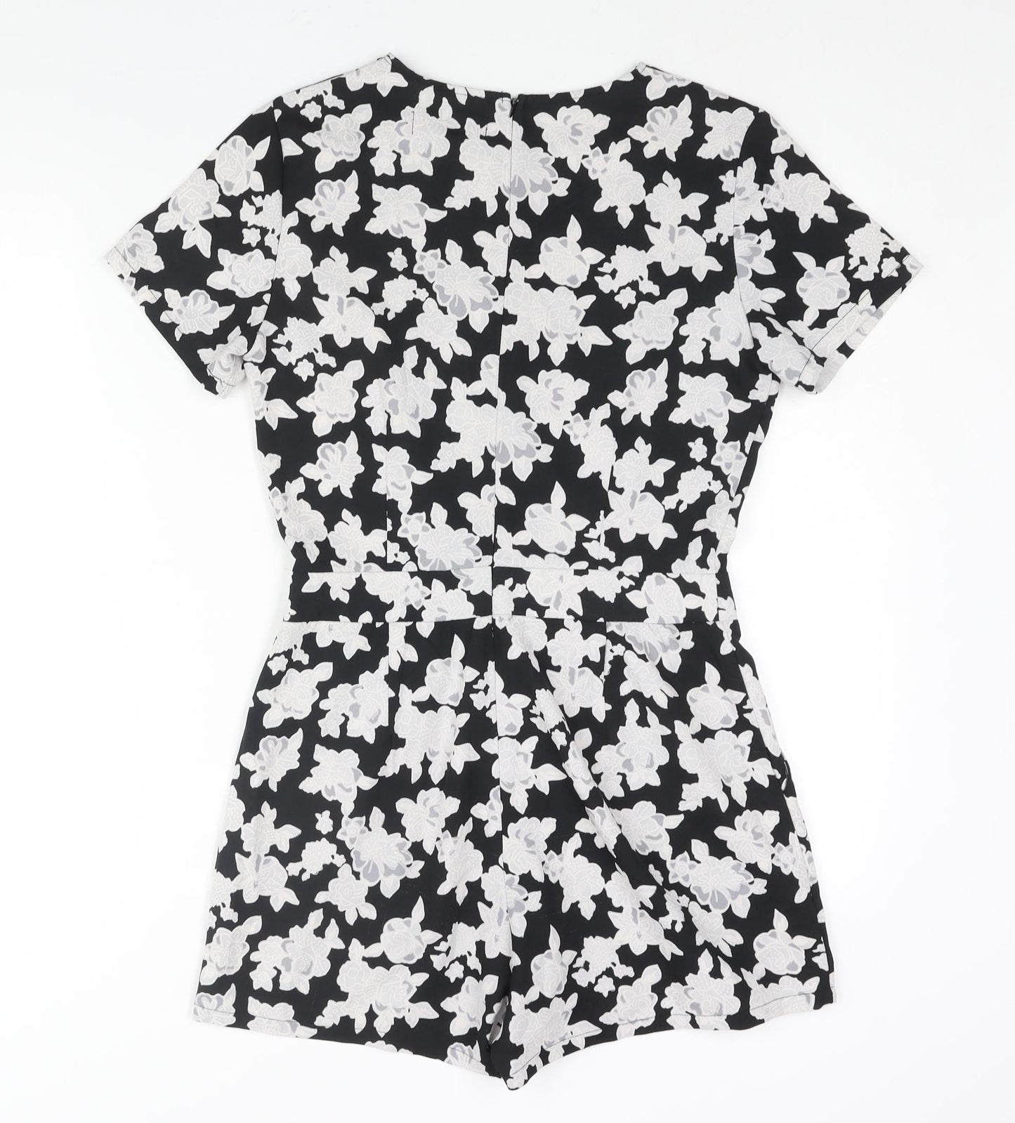 Boohoo Womens Black Floral Polyester Playsuit One-Piece Size 10 Zip