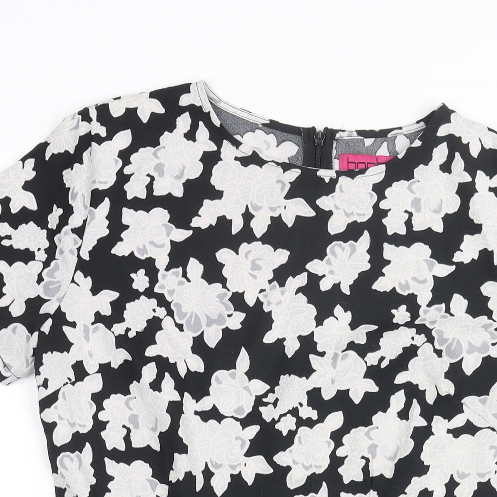 Boohoo Womens Black Floral Polyester Playsuit One-Piece Size 10 Zip