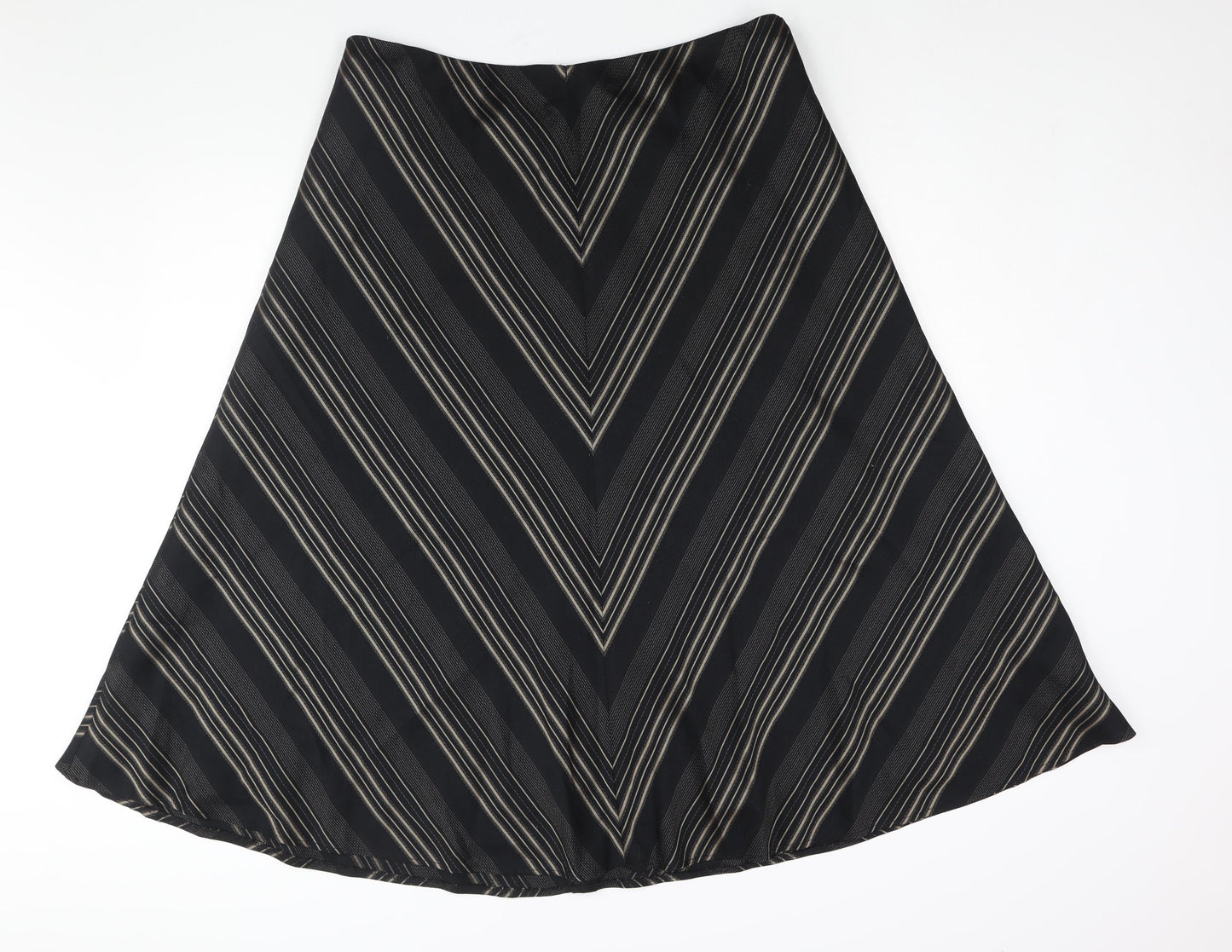 Marks and Spencer Womens Black Striped Polyester A-Line Skirt Size 18