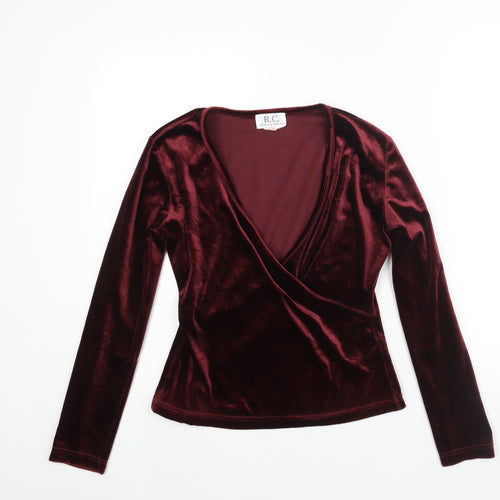 Raspberry Collection Womens Red Polyester Basic Blouse Size 8 V-Neck