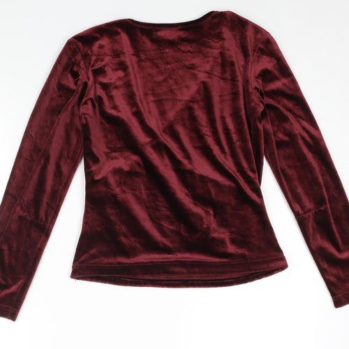 Raspberry Collection Womens Red Polyester Basic Blouse Size 8 V-Neck