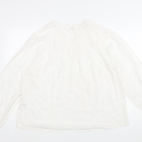 Cotton Traders Womens White Polyester Basic Blouse Size 18 V-Neck - Embroidered