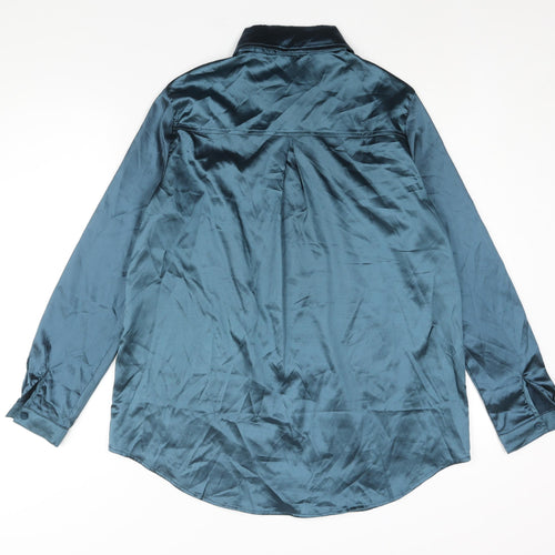 PRETTYLITTLETHING Womens Blue Polyester Basic Button-Up Size S Collared
