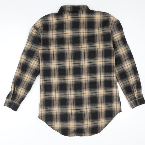 Boohoo Womens Black Check Polyester Basic Button-Up Size 8 Collared