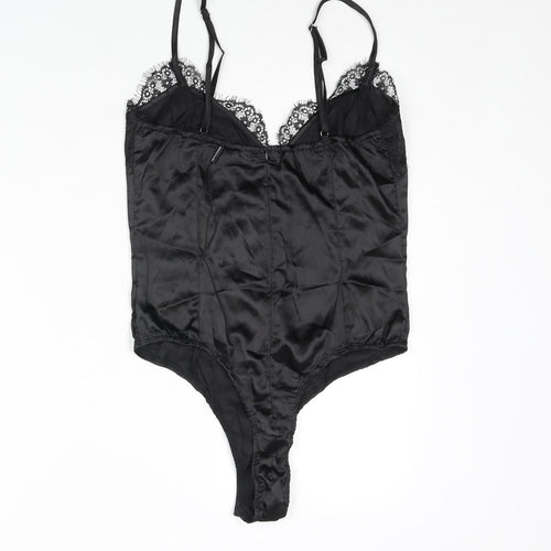 PRETTYLITTLETHING Womens Black Polyester Bodysuit One-Piece Size 10 Zip - Lace Trim