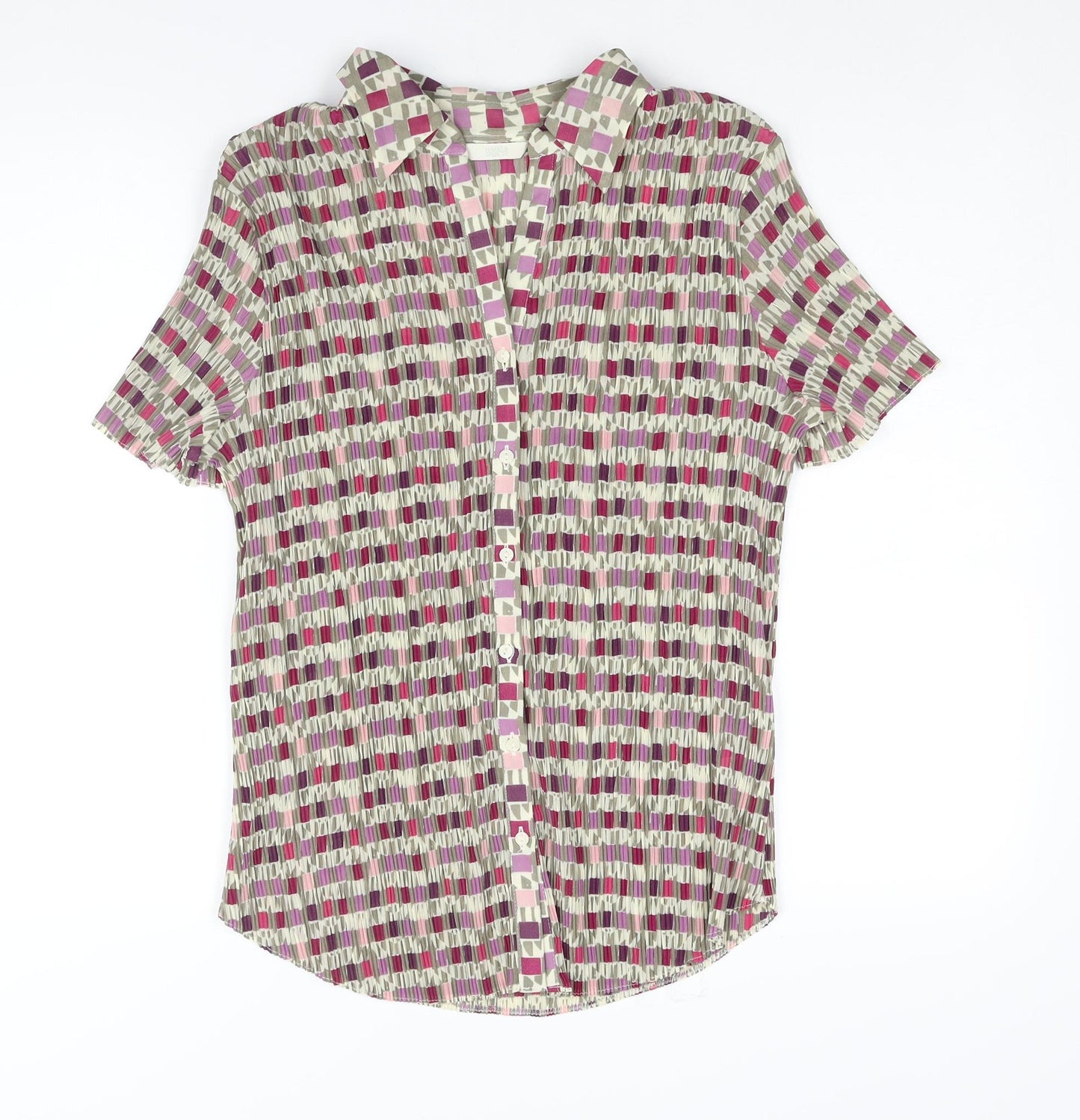Marks and Spencer Womens Multicoloured Geometric Polyester Basic Button-Up Size 24 Collared - Crinkle Look