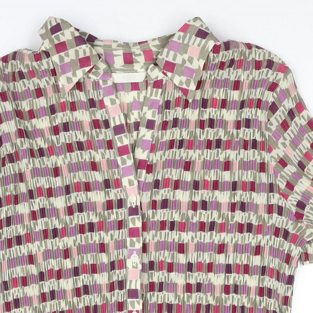 Marks and Spencer Womens Multicoloured Geometric Polyester Basic Button-Up Size 24 Collared - Crinkle Look