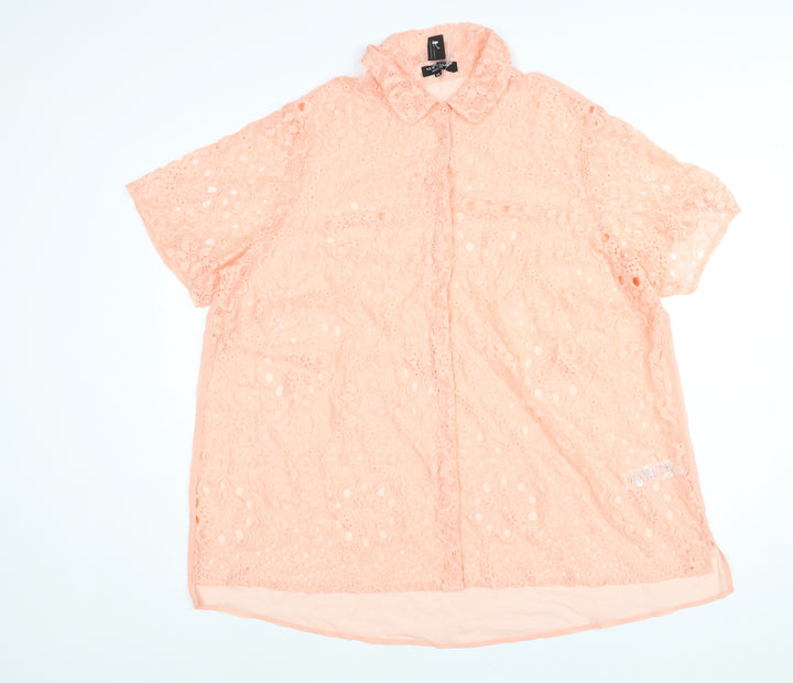 New Look Womens Pink Polyester Basic Blouse Size 24 Collared - Semi Sheer Lace Front