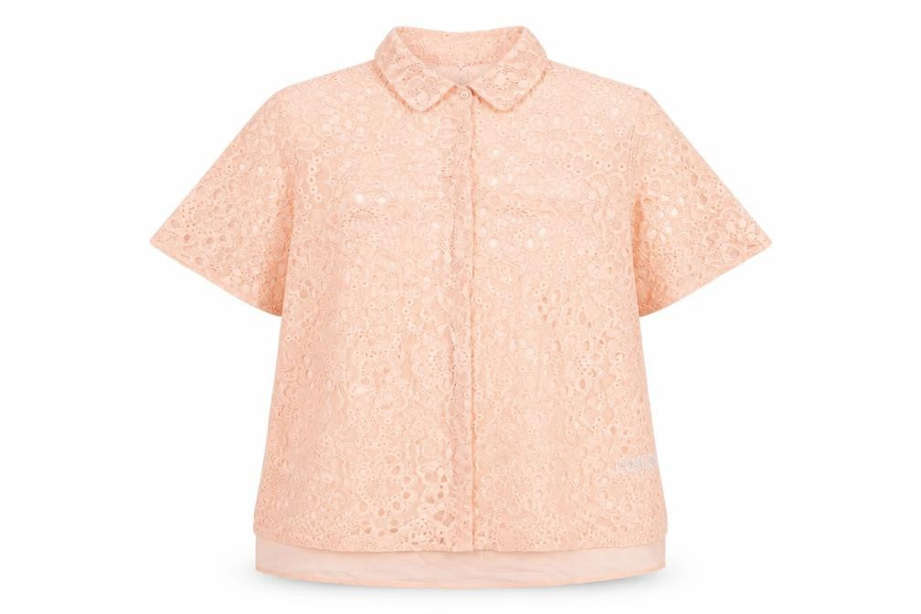 New Look Womens Pink Polyester Basic Blouse Size 24 Collared - Semi Sheer Lace Front
