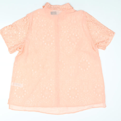 New Look Womens Pink Polyester Basic Blouse Size 24 Collared - Semi Sheer Lace Front
