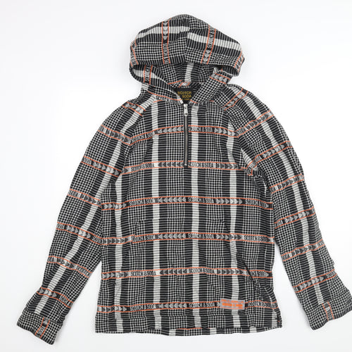Scotch & Soda Mens Black Check Cotton Henley Hoodie Size M - Logo Pattern Print Zip