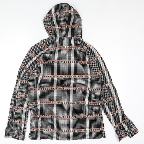 Scotch & Soda Mens Black Check Cotton Henley Hoodie Size M - Logo Pattern Print Zip