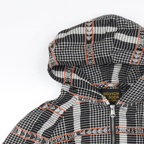 Scotch & Soda Mens Black Check Cotton Henley Hoodie Size M - Logo Pattern Print Zip