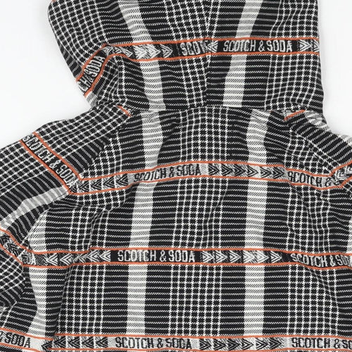 Scotch & Soda Mens Black Check Cotton Henley Hoodie Size M - Logo Pattern Print Zip
