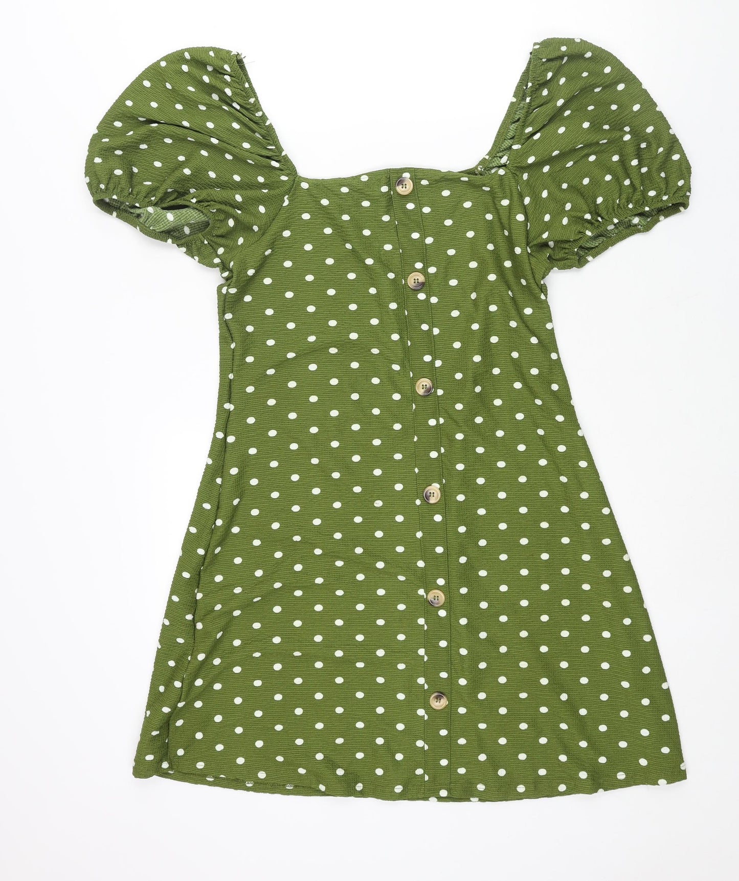 River Island Womens Green Polka Dot Polyester A-Line Size 16 Square Neck Pullover - Button Detail