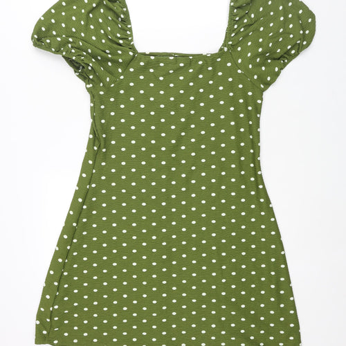 River Island Womens Green Polka Dot Polyester A-Line Size 16 Square Neck Pullover - Button Detail