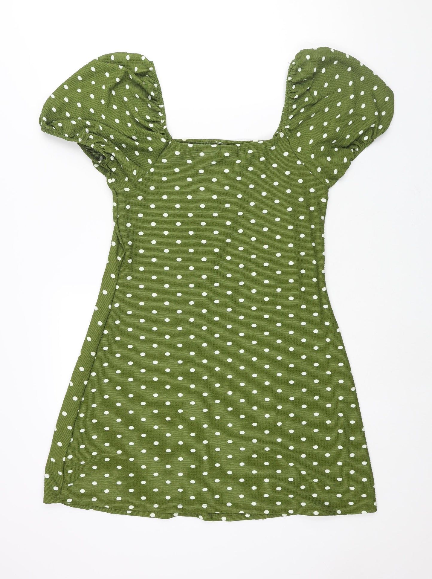 River Island Womens Green Polka Dot Polyester A-Line Size 16 Square Neck Pullover - Button Detail