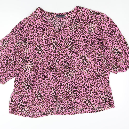 Marks and Spencer Womens Pink Animal Print Viscose Basic Blouse Size 22 V-Neck - Leopard Print
