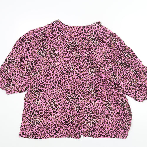 Marks and Spencer Womens Pink Animal Print Viscose Basic Blouse Size 22 V-Neck - Leopard Print