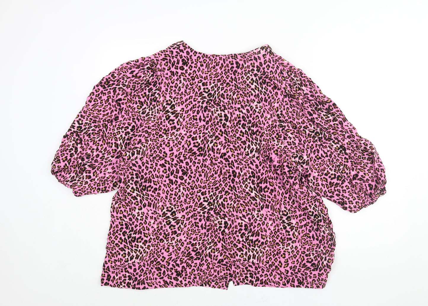 Marks and Spencer Womens Pink Animal Print Viscose Basic Blouse Size 22 V-Neck - Leopard Print
