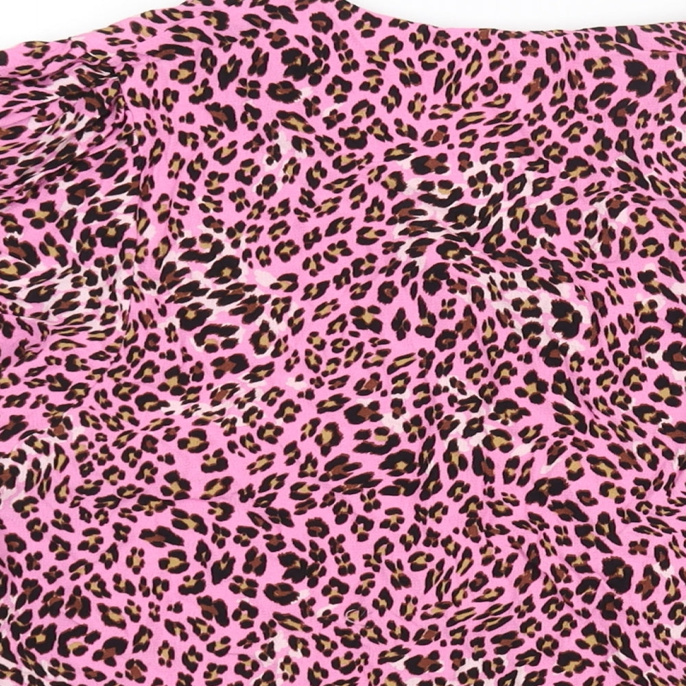 Marks and Spencer Womens Pink Animal Print Viscose Basic Blouse Size 22 V-Neck - Leopard Print