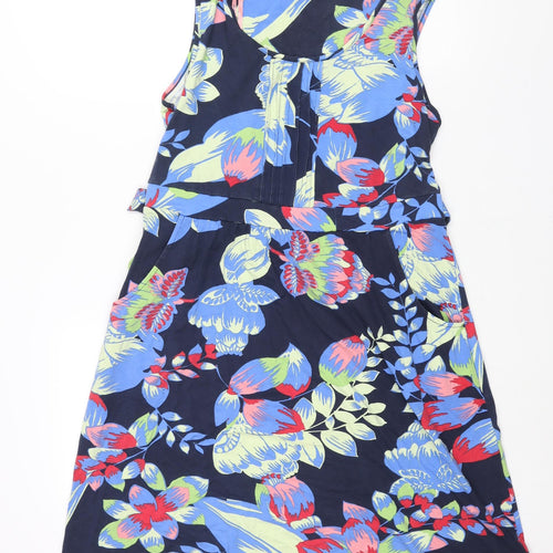 Maine Womens Blue Geometric Viscose Shift Size 14 Scoop Neck Pullover - Belted