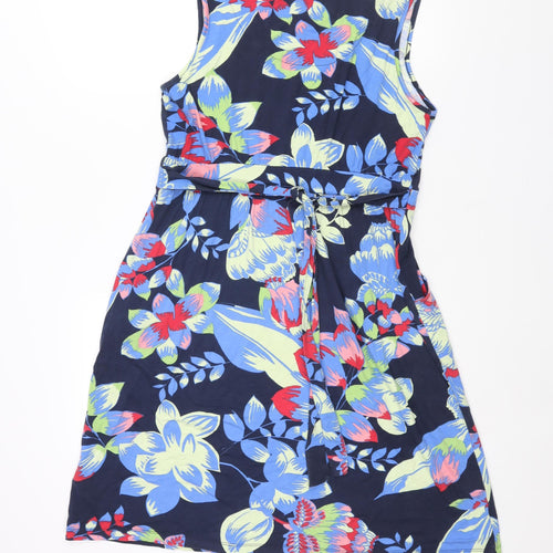 Maine Womens Blue Geometric Viscose Shift Size 14 Scoop Neck Pullover - Belted