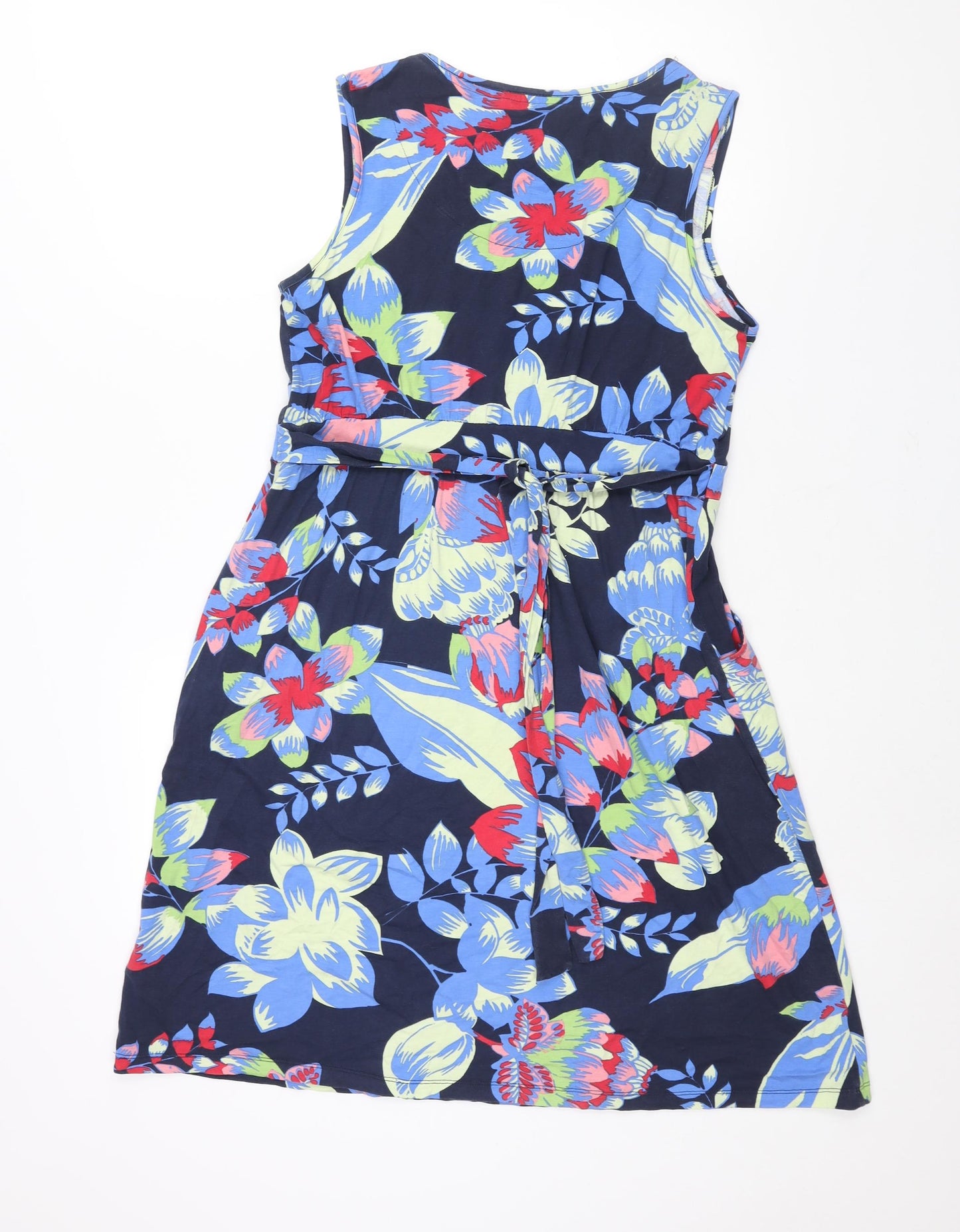 Maine Womens Blue Geometric Viscose Shift Size 14 Scoop Neck Pullover - Belted