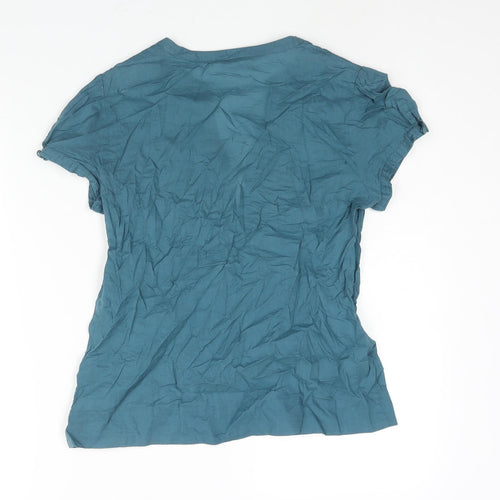 Monsoon Womens Blue Cotton Basic Blouse Size 10 V-Neck - Lace Detail
