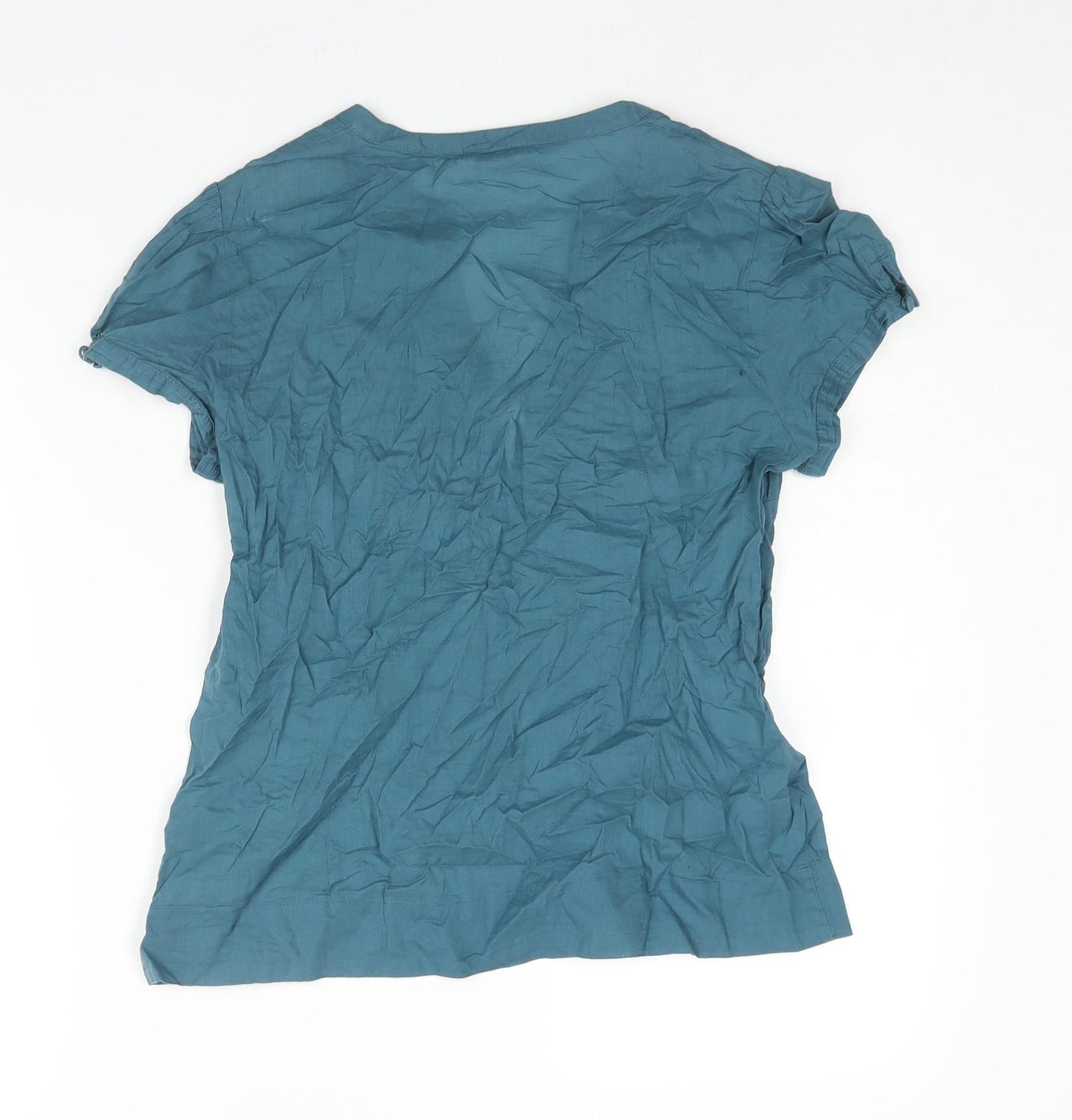 Monsoon Womens Blue Cotton Basic Blouse Size 10 V-Neck - Lace Detail