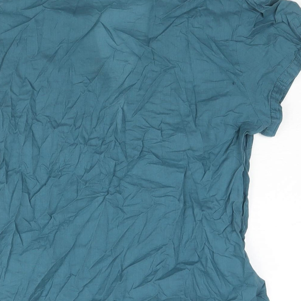 Monsoon Womens Blue Cotton Basic Blouse Size 10 V-Neck - Lace Detail