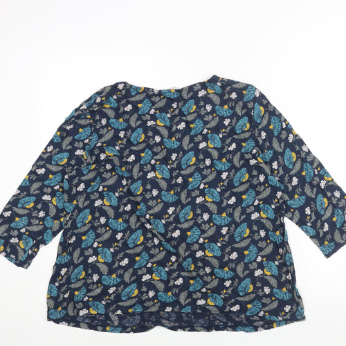 Seasalt Womens Blue Geometric Cotton Basic Blouse Size 16 V-Neck