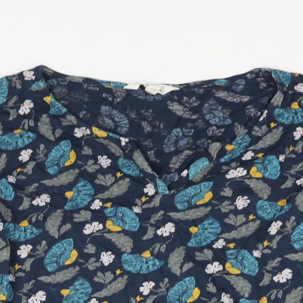 Seasalt Womens Blue Geometric Cotton Basic Blouse Size 16 V-Neck