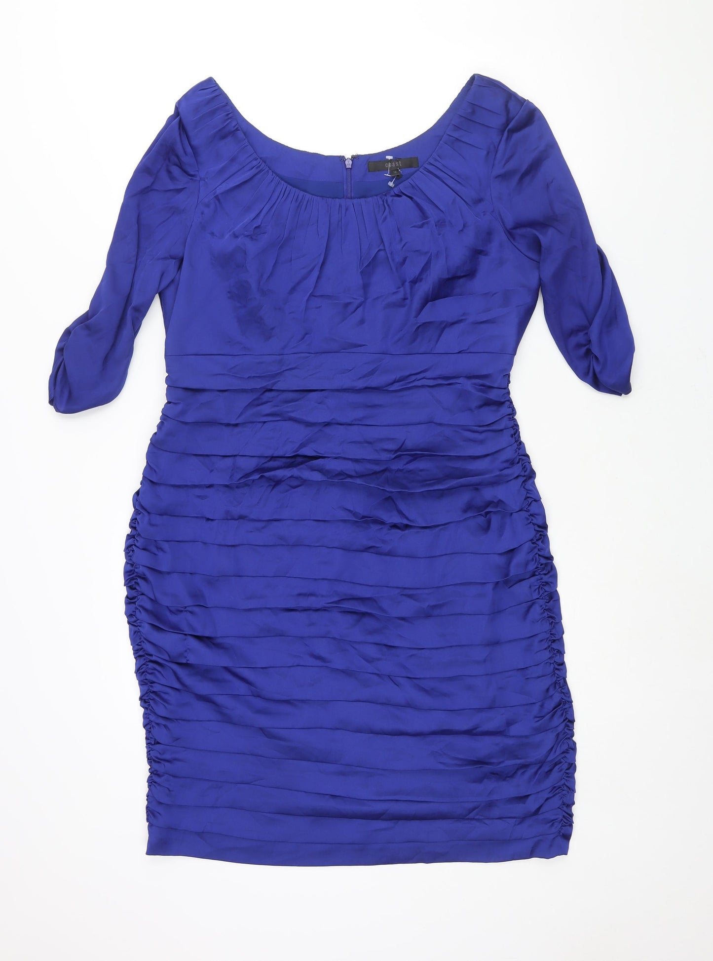 Coast Womens Blue Polyester Shift Size 16 Boat Neck Zip - Pleat Detail