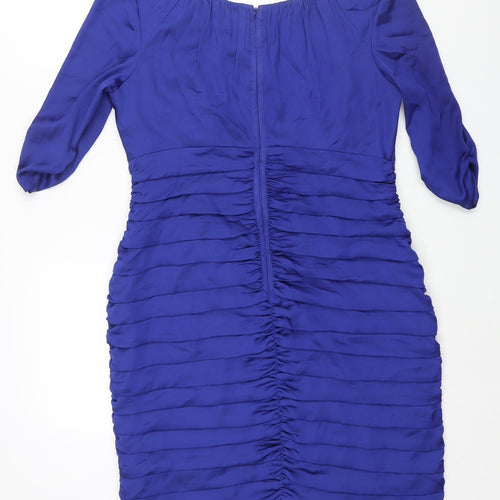 Coast Womens Blue Polyester Shift Size 16 Boat Neck Zip - Pleat Detail