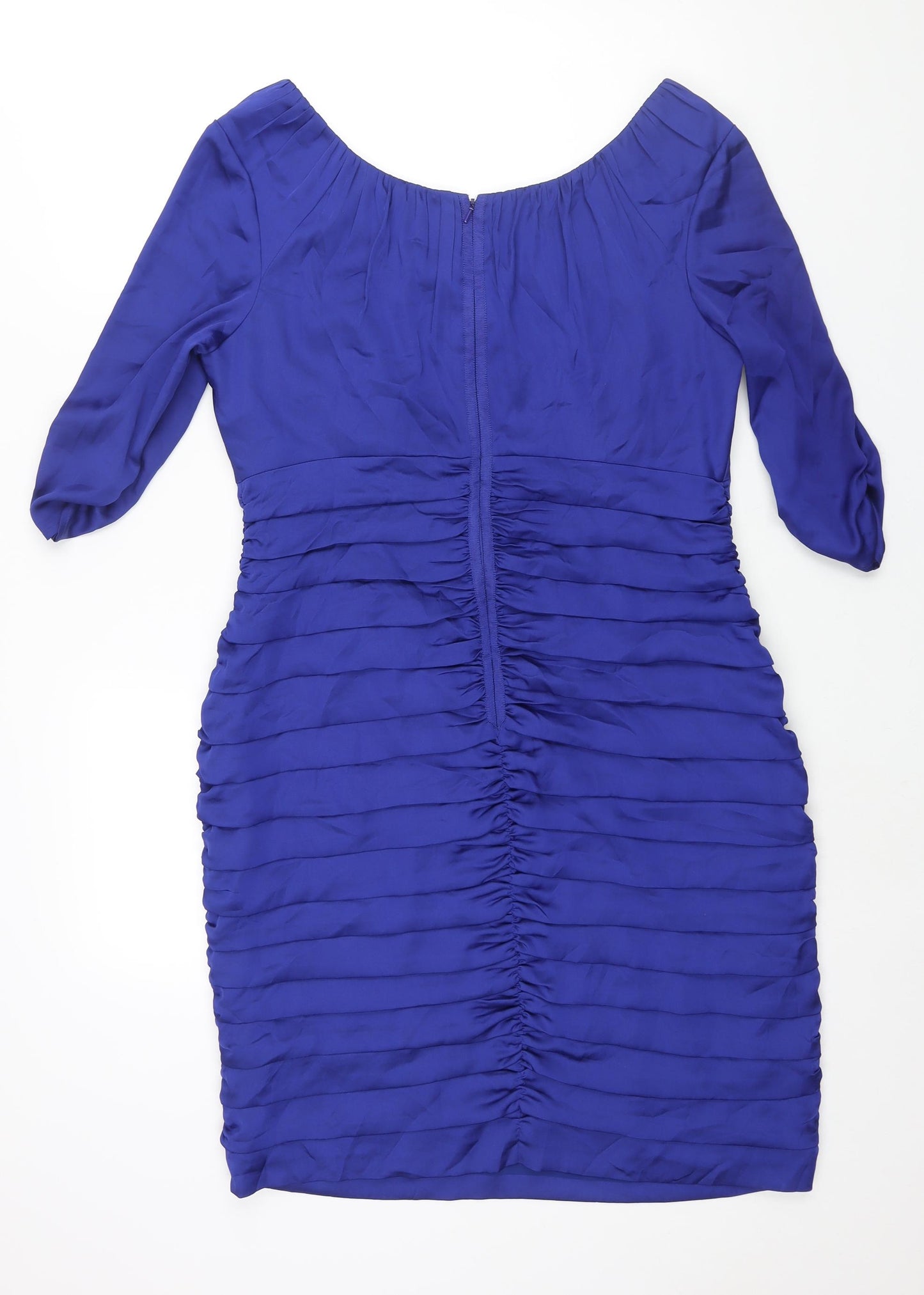 Coast Womens Blue Polyester Shift Size 16 Boat Neck Zip - Pleat Detail