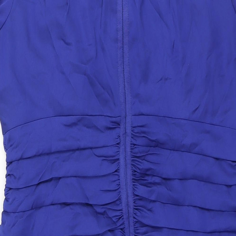 Coast Womens Blue Polyester Shift Size 16 Boat Neck Zip - Pleat Detail