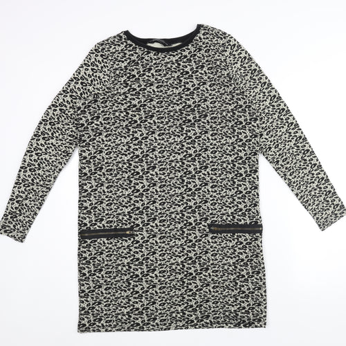Dorothy Perkins Womens Beige Geometric Polyester Jumper Dress Size 14 Round Neck Zip - Zip Pocket Detail