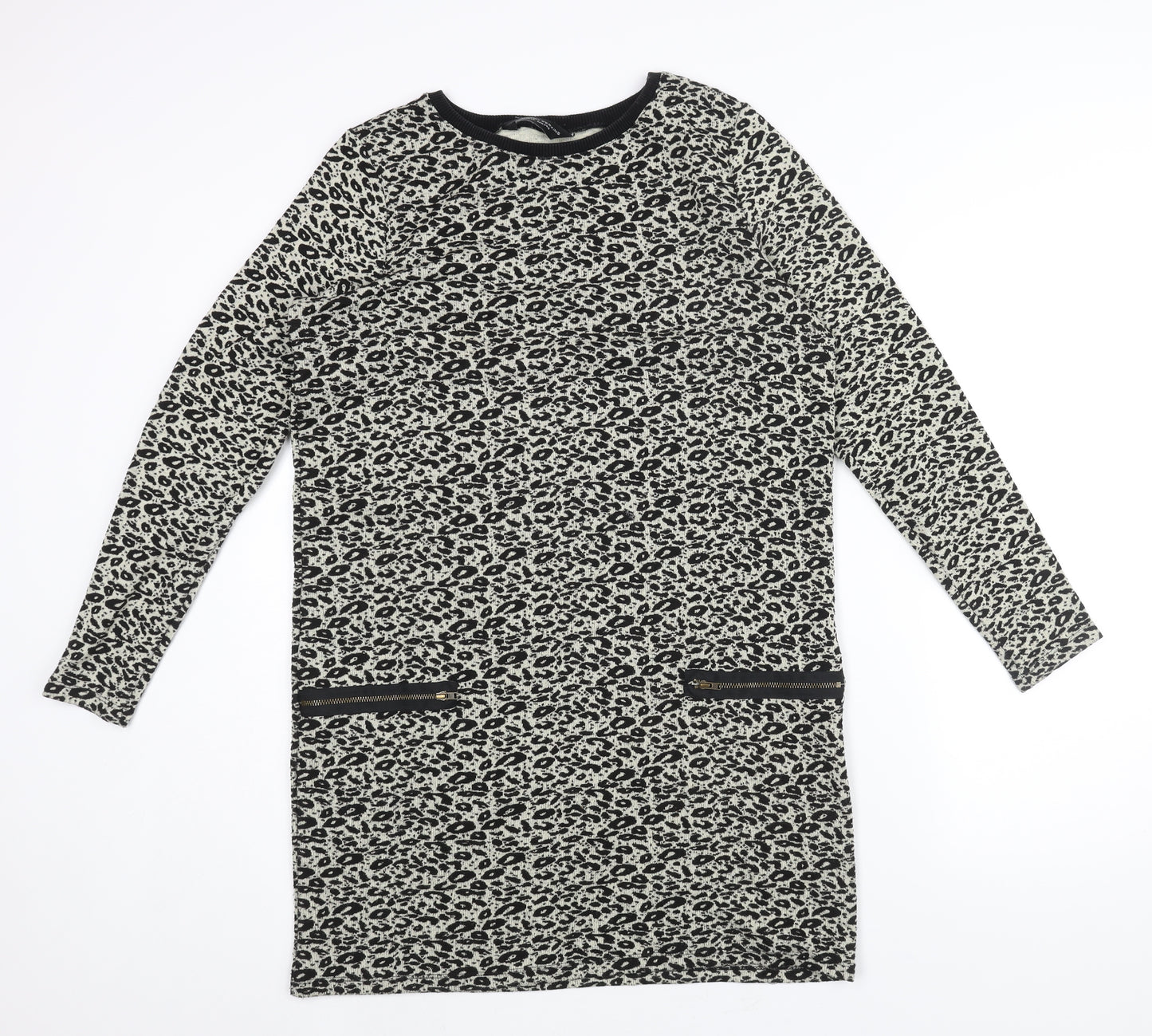 Dorothy Perkins Womens Beige Geometric Polyester Jumper Dress Size 14 Round Neck Zip - Zip Pocket Detail