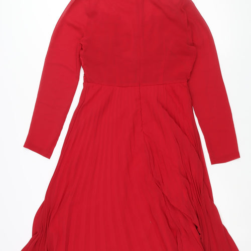 ASOS Womens Red Polyester Shift Size 10 Mock Neck Zip - Pleated Lace Detail
