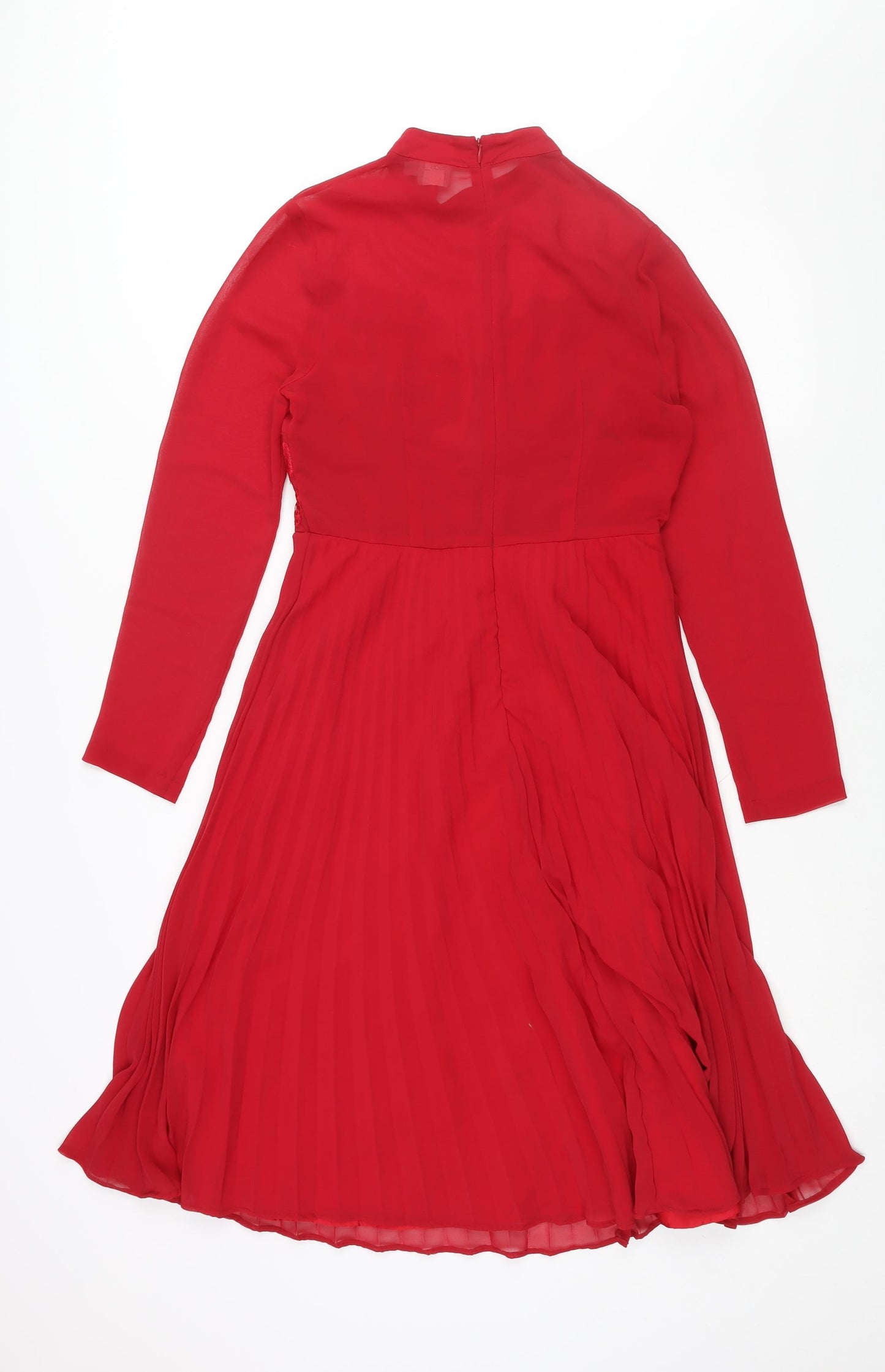 ASOS Womens Red Polyester Shift Size 10 Mock Neck Zip - Pleated Lace Detail